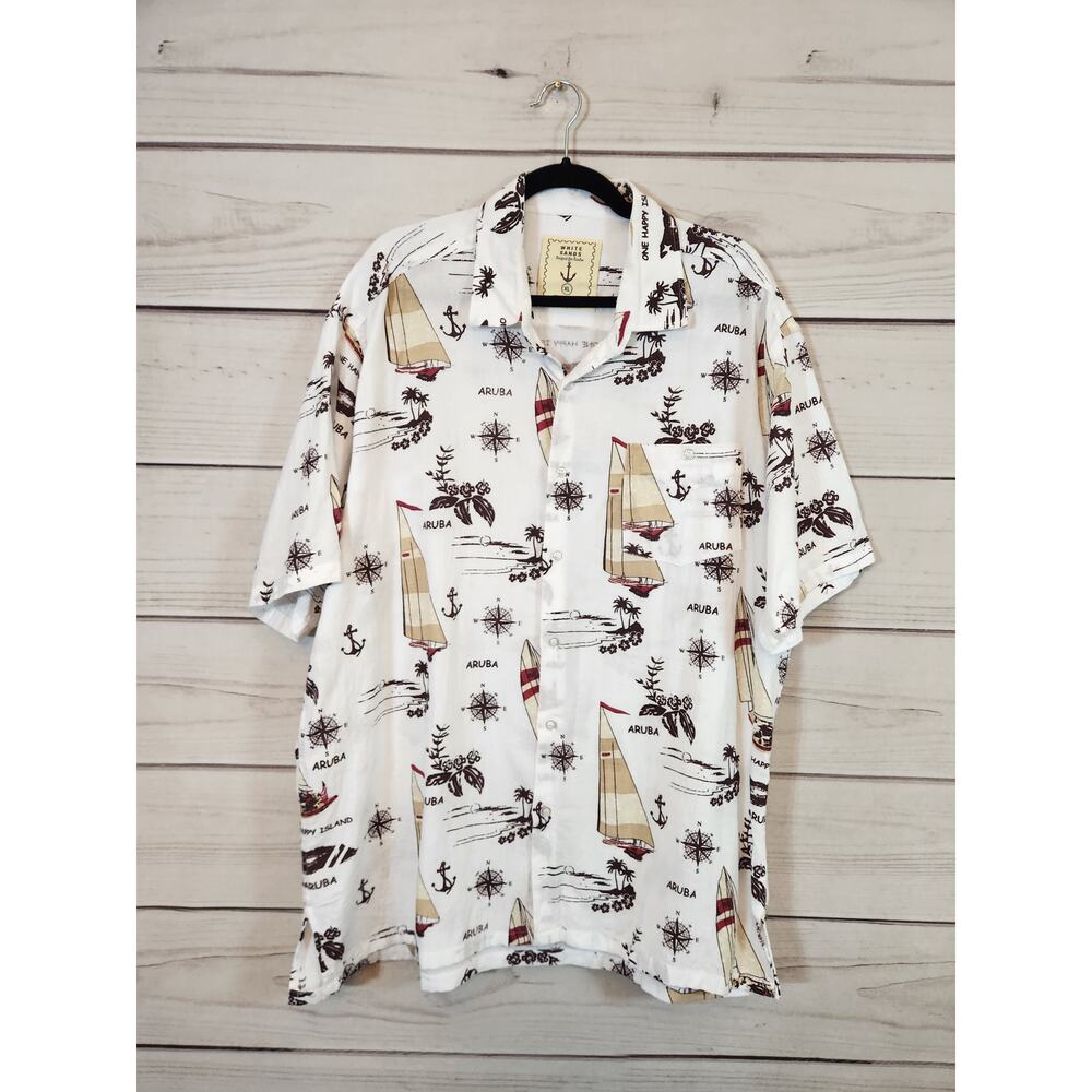 White Sands Men's Aruba Boat Vacation Printed Short Sleeve Button‎ Down Shirt XL